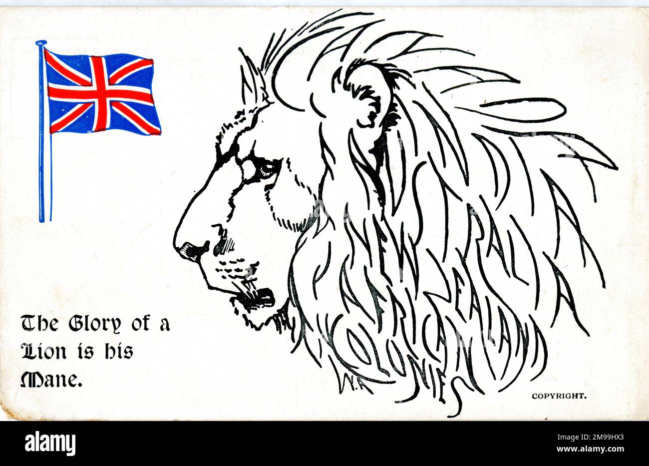 Novelty Patriotic Lion - The Glory of a Lion is his Mane. The names of British Empire colonies are hidden in the mane - Canada, India, Australia, New Zealand, African Colonies. Stock Photo