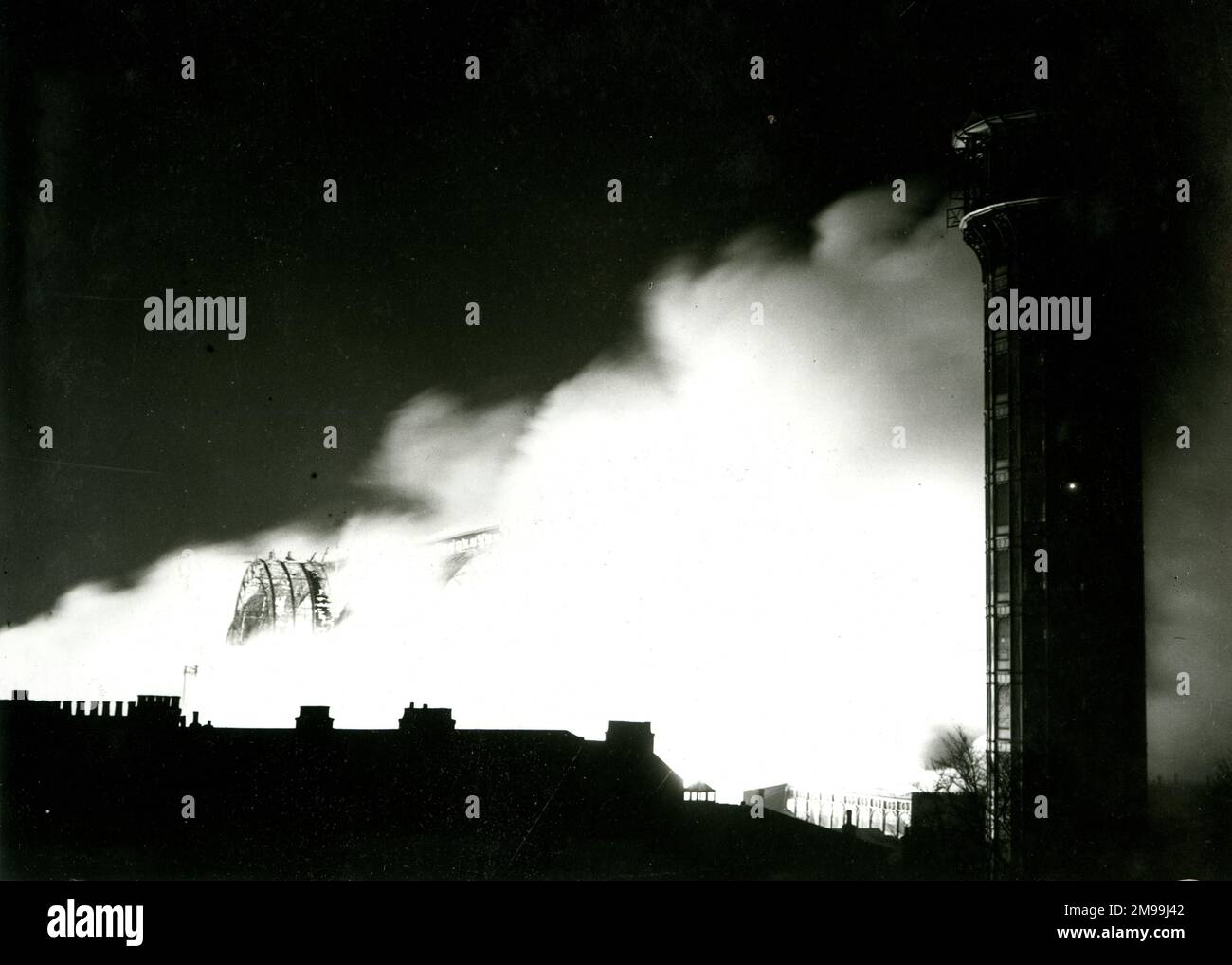 The Crystal Palace at Sydenham, SE London, on the night of the fire, 29-30 November 1936. Stock Photo