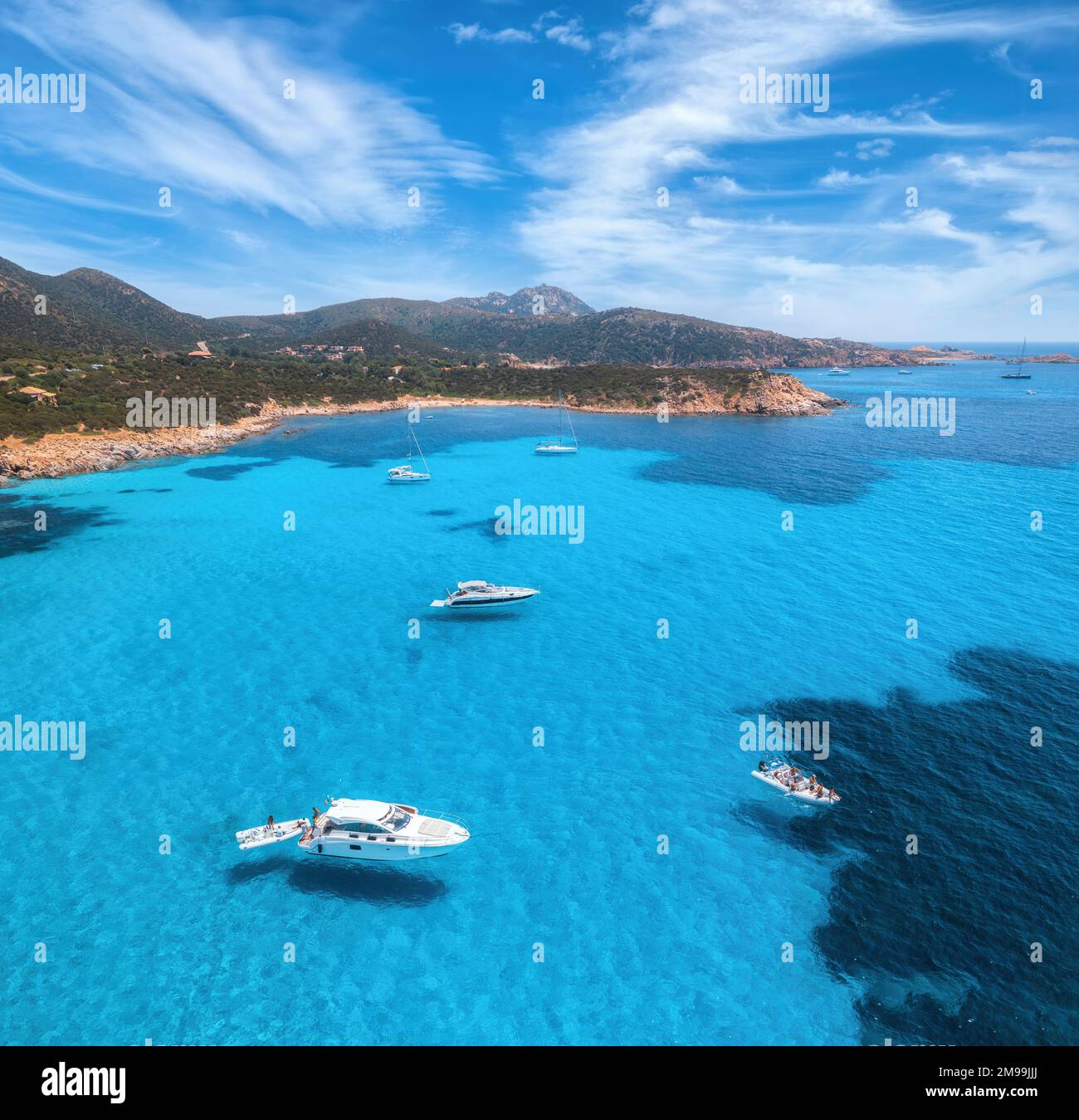 Aerial view of luxury yachts on blue sea at sunny day Stock Photo - Alamy