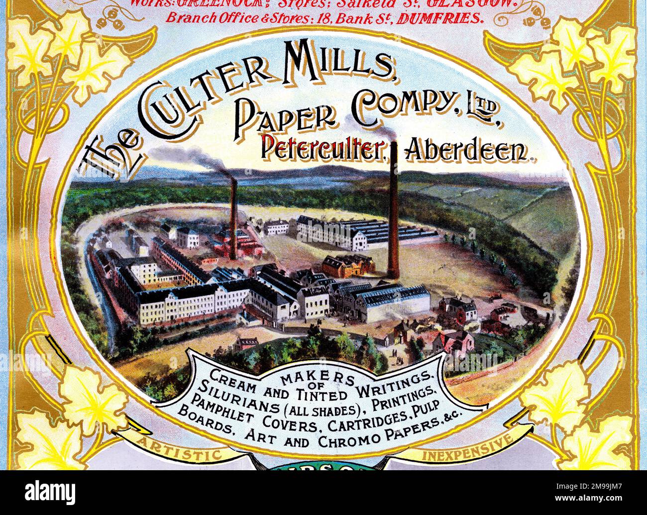 Advert, The Culter Mills Paper Company Ltd, Peterculter, Aberdeen, Scotland. Stock Photo