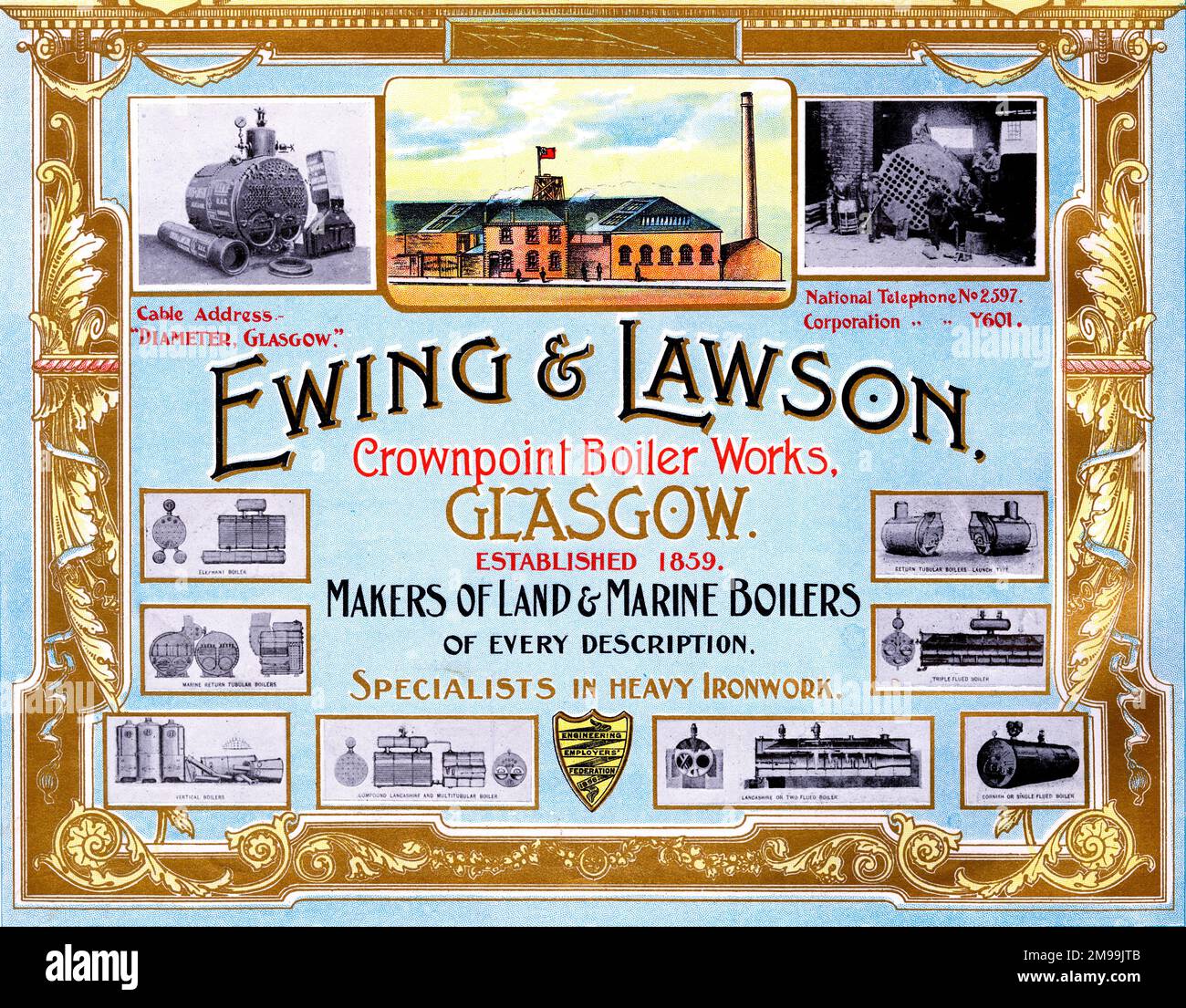 Advert for Ewing & Lawson, Boiler Makers, Glasgow, Scotland. Stock Photo