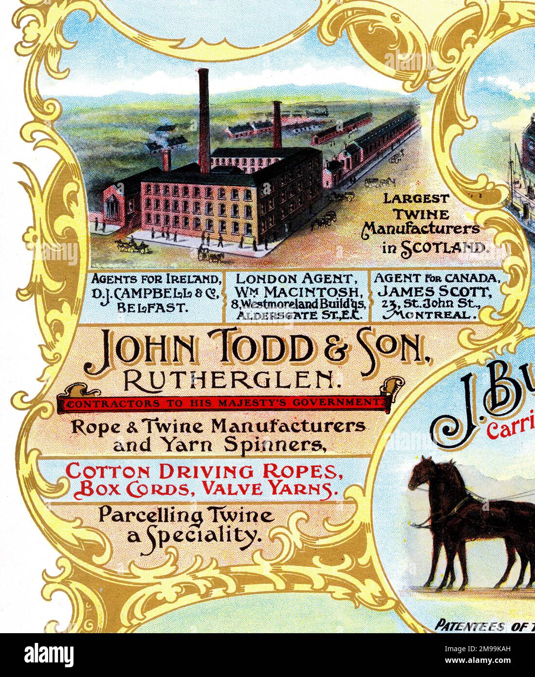 Advert for John Todd & Son, Rope and Twine Manufacturers and Yarn Spinners, Rutherglen, Scotland. Stock Photo