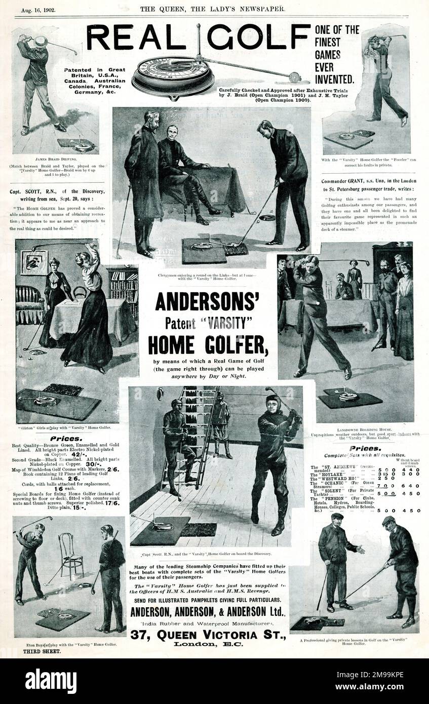 Advert for Real Golf, Andersons' patent Varsity Home Golfer, Queen ...