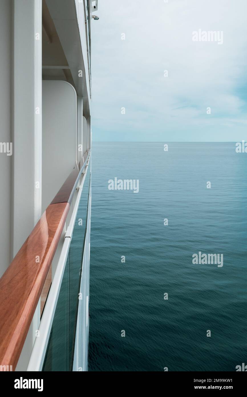 Railing of sailing cruise ship. Stock Photo