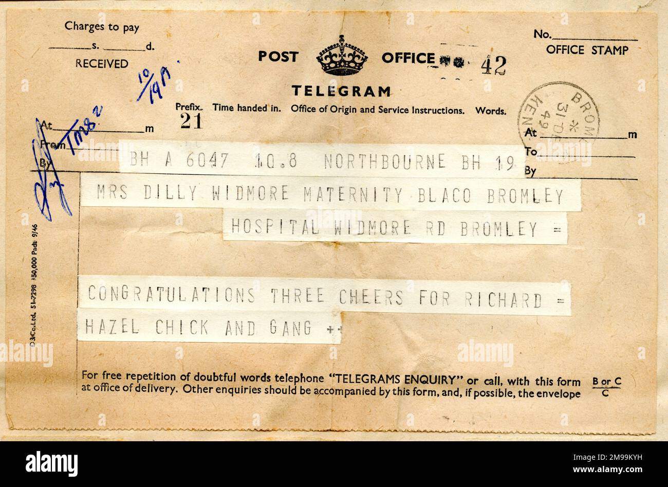Telegram congratulations, new baby Stock Photo - Alamy