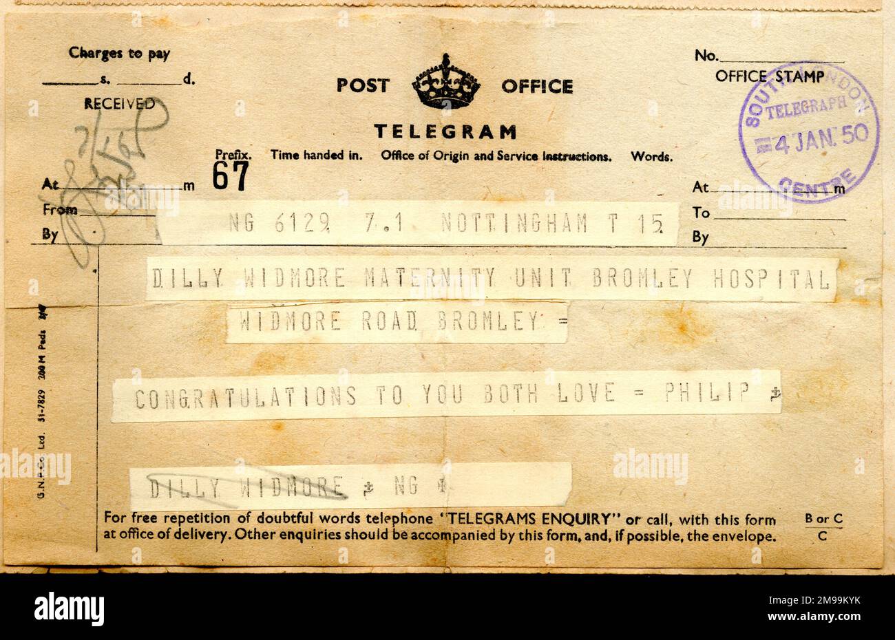 Telegram congratulations, new baby Stock Photo - Alamy