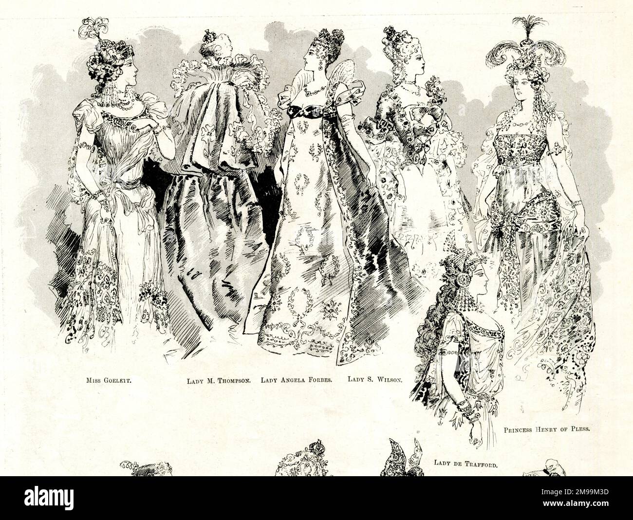 Historic Fancy Dress Ball at Devonshire House, London - Miss Goelett, Lady M Thompson, Lady Angela Forbes, Lady S Wilson, Lady de Trafford and Princess Henry of Pless. Stock Photo