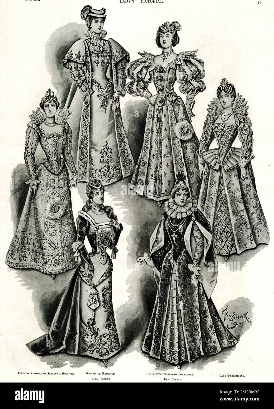 Historic Fancy Dress Ball at Devonshire House, London - Princess Victoria of Schleswig-Holstein, Duchess of Hamilton, Duchess of Connaught, Lady Tweedmouth, Mrs Higgins and Lady Spencer. Stock Photo