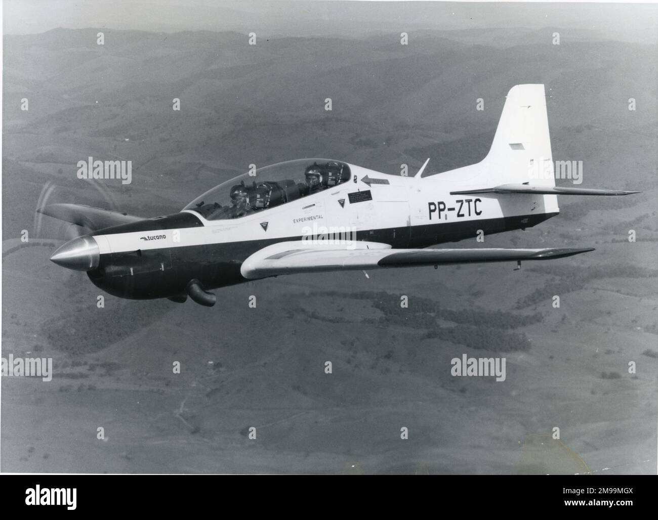 Last Flight in Brazil of First Garrett Powered Embraer/Shorts Tucano Prototype (PP-ZTC), 21 Mar 1986. Embraer S.A. is a Brazilian aerospace conglomerate that produces commercial, military, executive and agricultural aircraft and provides aeronautical services. Stock Photo