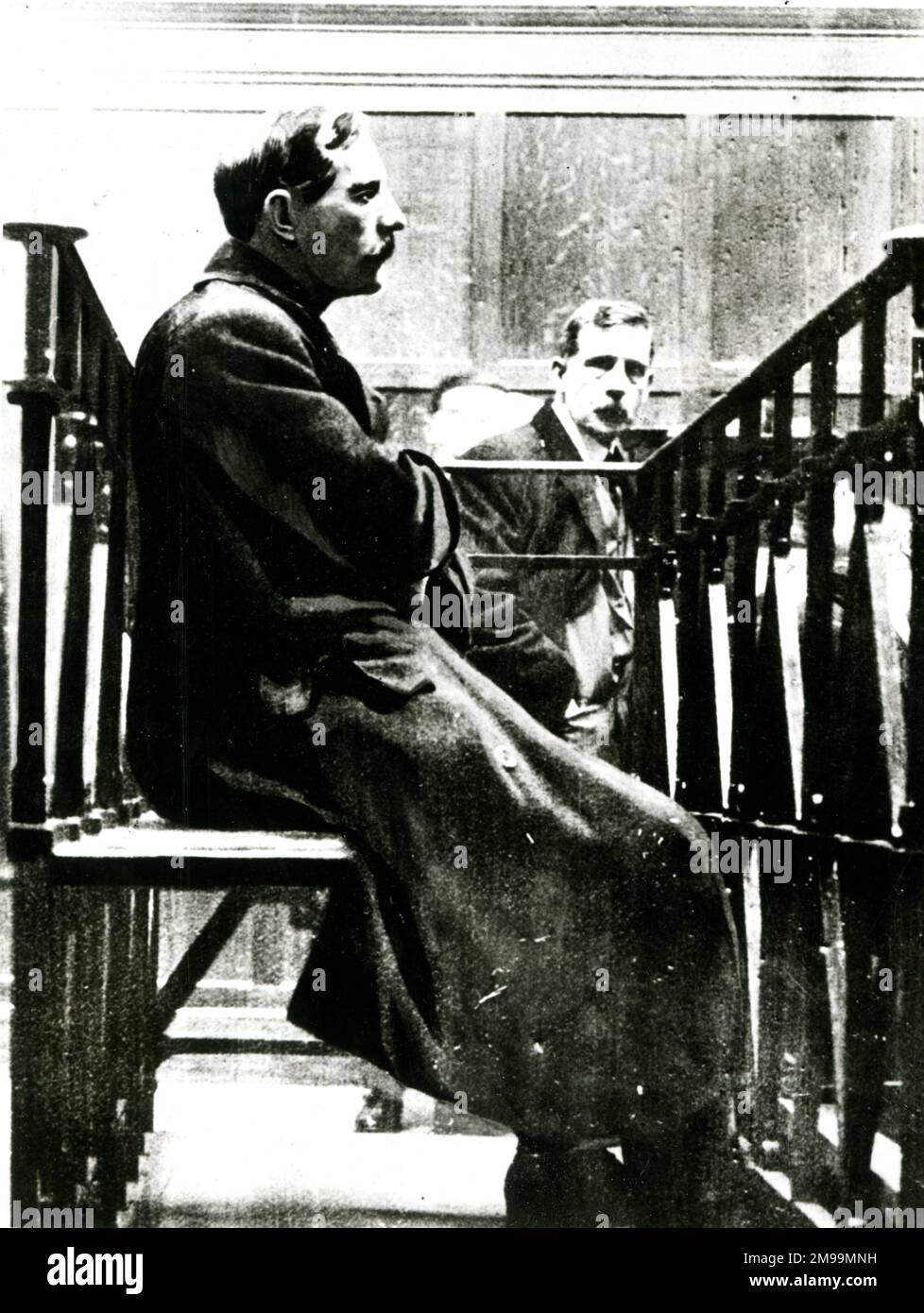 George Joseph Smith (1872-1915), English serial killer and bigamist, He was hanged for the murder of three women, in what became known as the Brides in the Bath Murders, after a trial at the Old Bailey, London, in August 1915. Seen here in court. Stock Photo