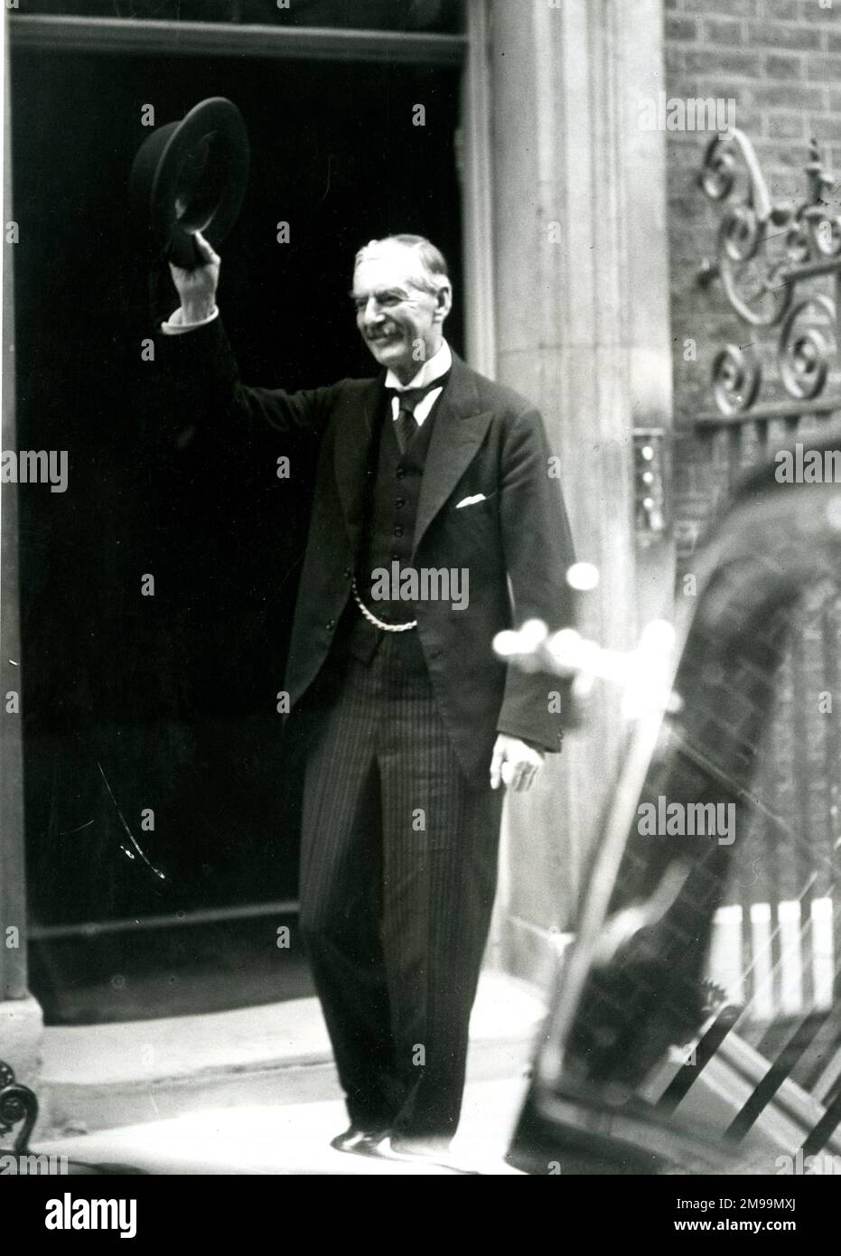 Neville Chamberlain, British Prime Minister, outside 10 Downing Street, London. Stock Photo
