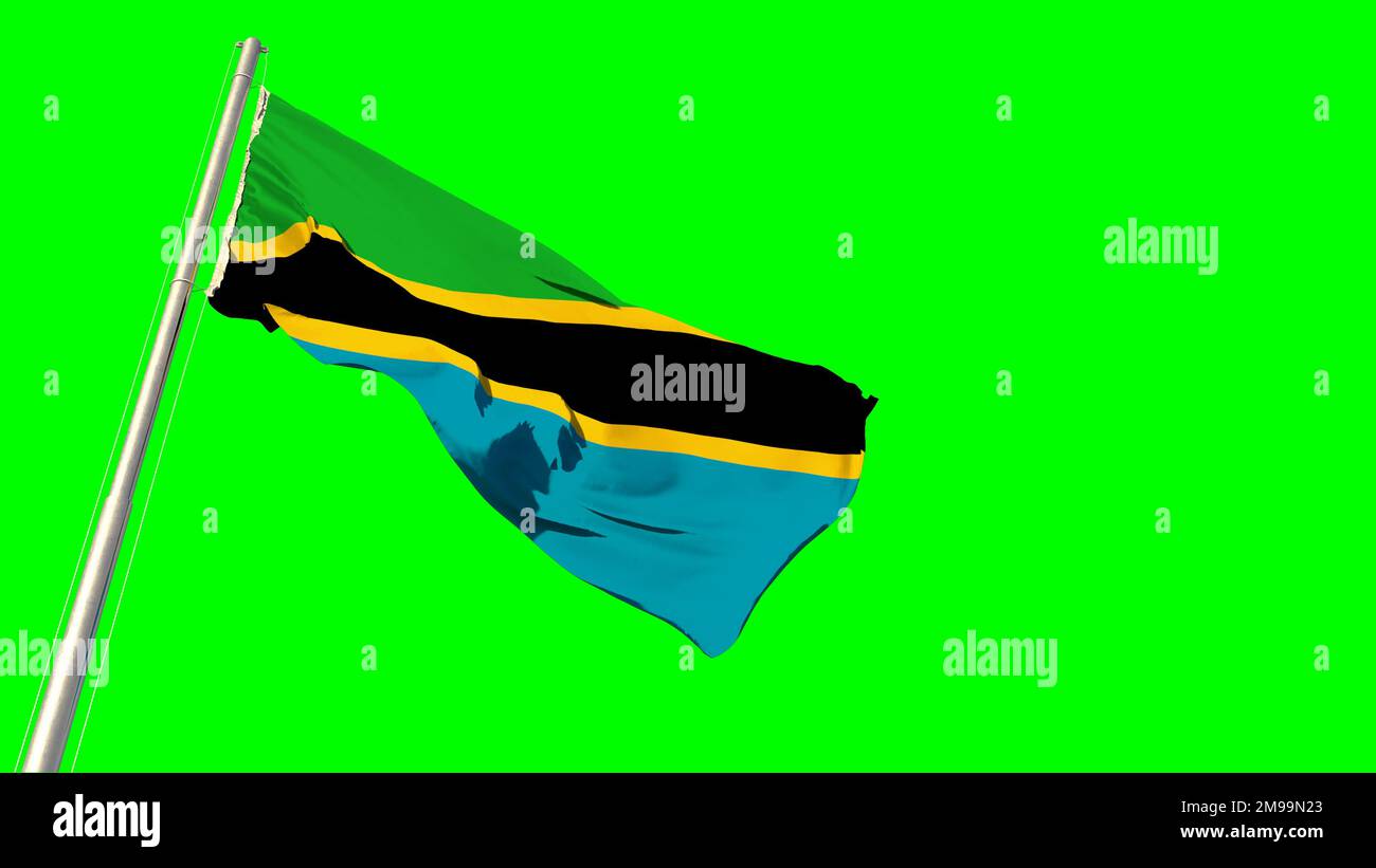 Waving glorious flag of Tanzania on green screen, isolated - object 3D ...