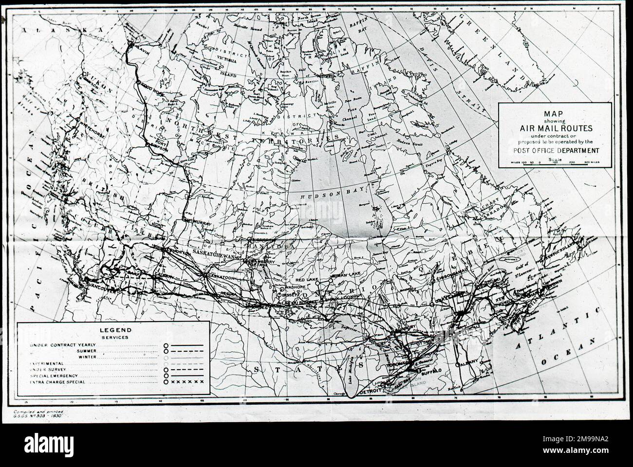 Map showing air mail routes proposed to be operated by the Post Office Department. William Francis Forbes-Sempill, 19th Lord Sempill AFC, AFRAeS (1893-1965) was a Scottish peer and record-breaking air pioneer who was later shown to have passed secret information to the Imperial Japanese military before the Second World War. In 1921, Sempill led an official military mission to Japan that showcased the latest British aircraft. In subsequent years he continued to aid the Imperial Japanese Navy in developing its Navy Air Service and began giving military secrets to the Japanese. Although his act Stock Photo