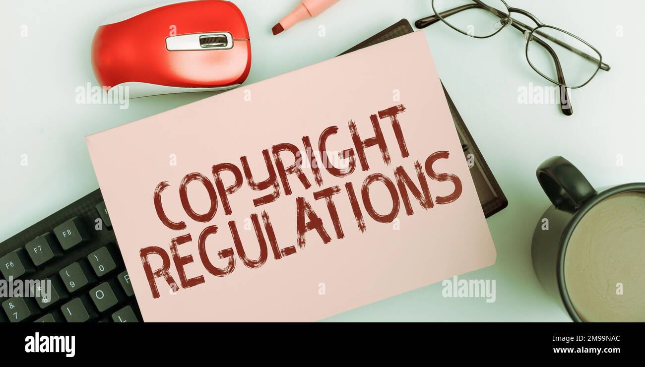 Text caption presenting Copyright Regulations, Business concept body of