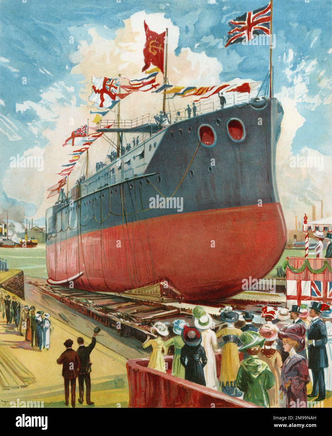Christening a Ship before she is launched. Stock Photo