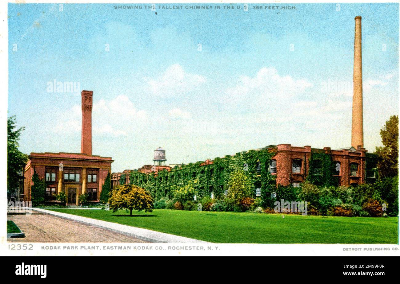 Eastman Kodak Camera and Film Factory, Rochester, New York State, USA, claiming the tallest chimney in America, at 366 feet high. Stock Photo