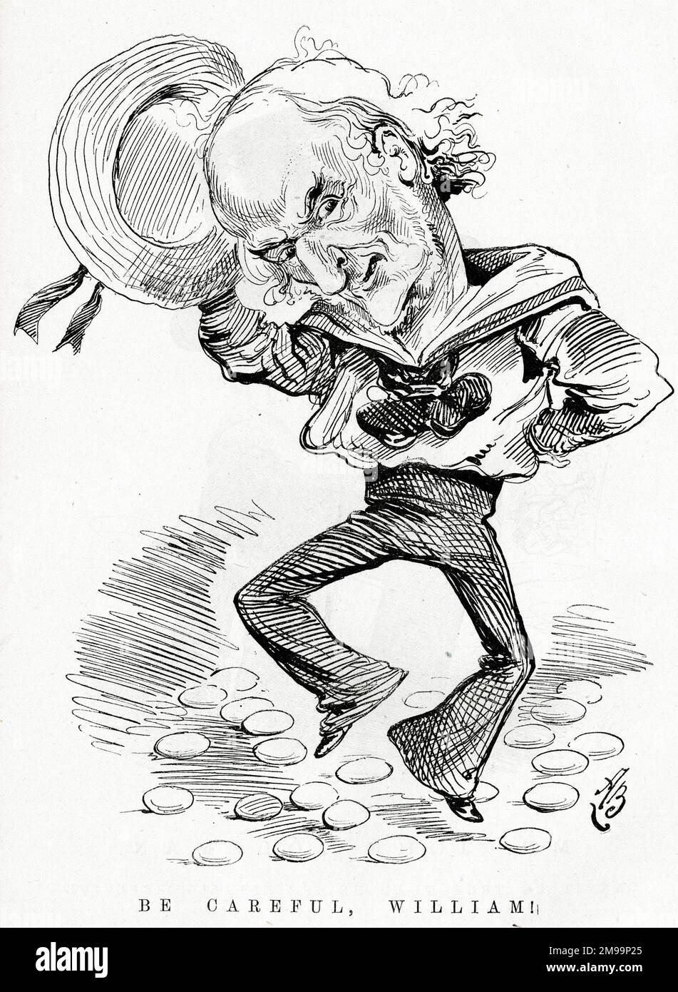 Cartoon, W E Gladstone as a sailor dancing a hornpipe - Be Careful, William! Stock Photo
