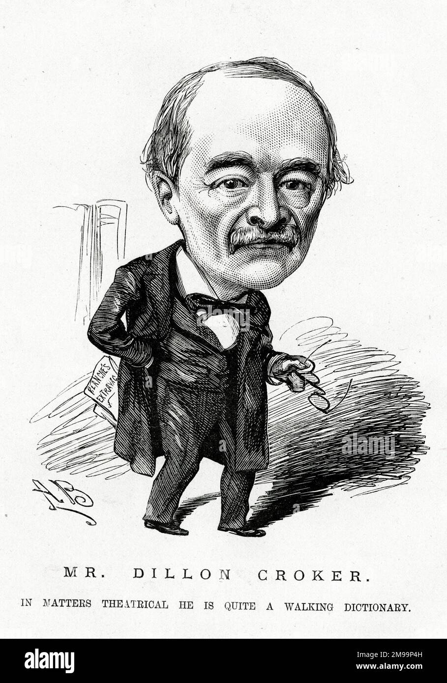 Cartoon portrait, Mr Thomas Francis Dillon Croker (1831-1912), antiquary, poet and theatre expert - In matters theatrical he is quite a walking dictionary. Stock Photo