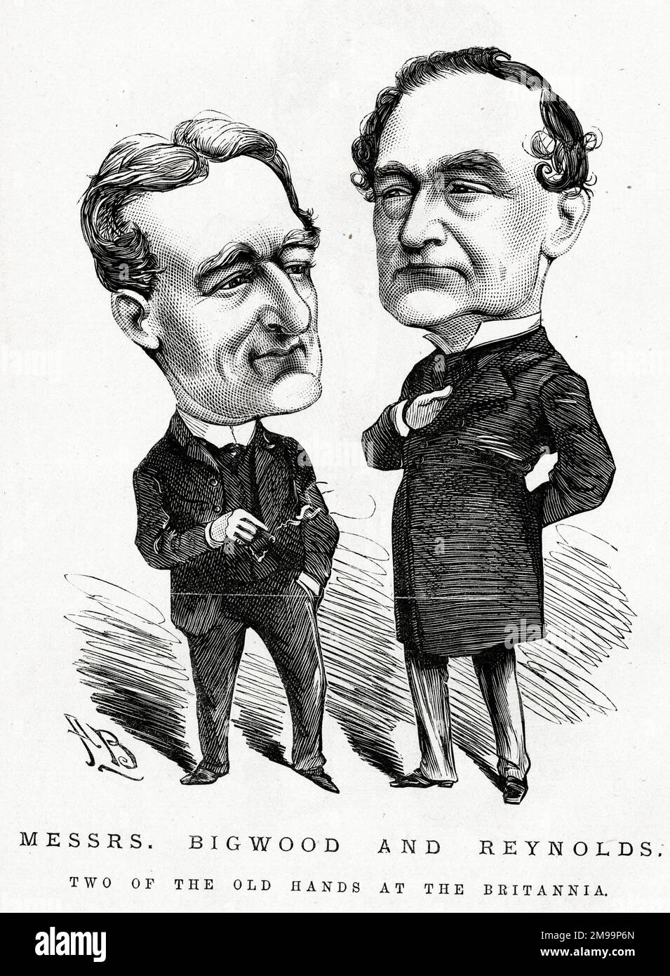 Cartoon, Messrs Bigwood and Reynolds, Two of the old hands at the Britannia (theatre in Hoxton, London). George Barnes Bigwood was the resident low comedian and occasional stage manager; Joseph Reynolds was an actor. Stock Photo
