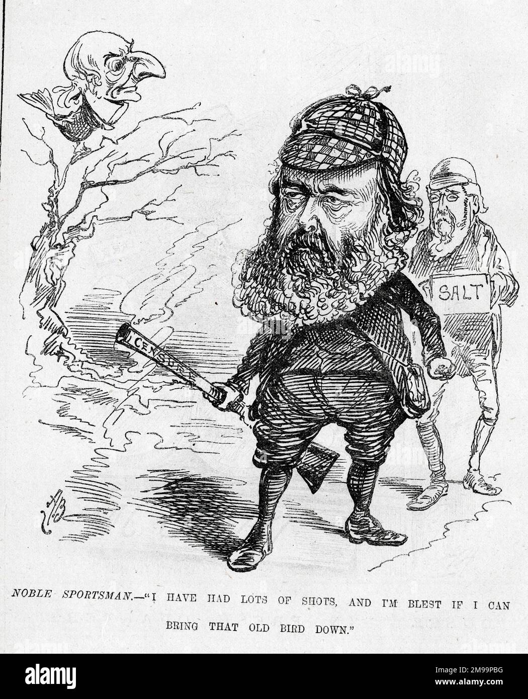 Cartoon, Lord Salisbury and William Gladstone - I have had lots of shots, and I'm blest if I can bring that old bird down. Stock Photo