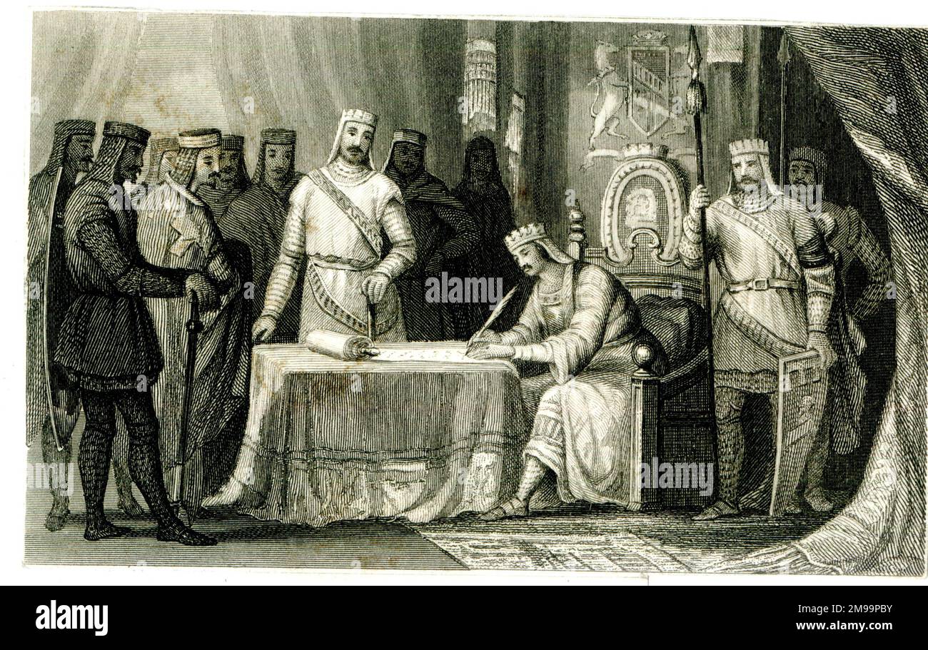 King John signing the Magna Carta. Date: 1215 Stock Photo - Alamy