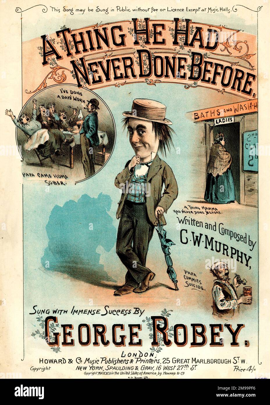 Music cover, A Thing He Had Never Done Before, written and composed by C W Murphy, sung by George Robey. Stock Photo