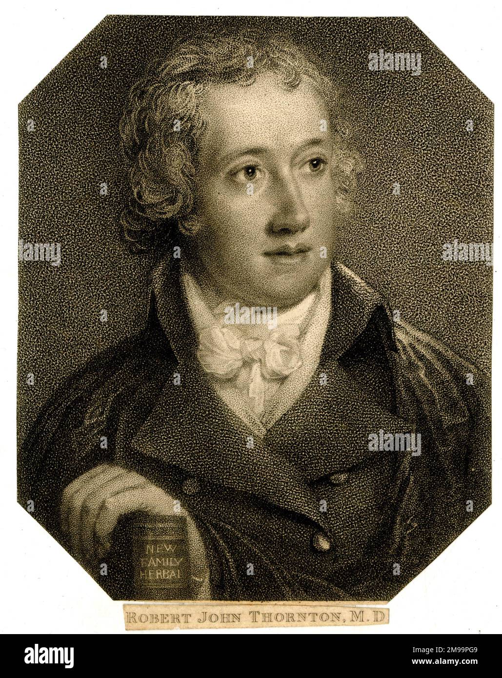 Robert John Thornton (1768-1837), English physician and botanical writer, author of New Family Herbal: Or Popular Account of the Natures and Properties of the Various Plants Used in Medicine, Diet and the Arts, first published in 1810 (as seen in the portrait), as well as other works. Stock Photo