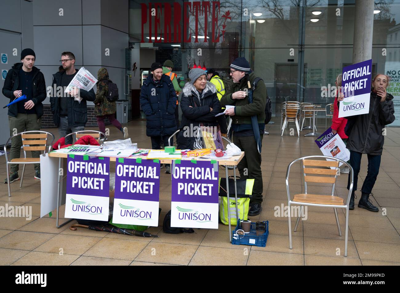 Hackney, London. Picket of Hackney Central library by striking members