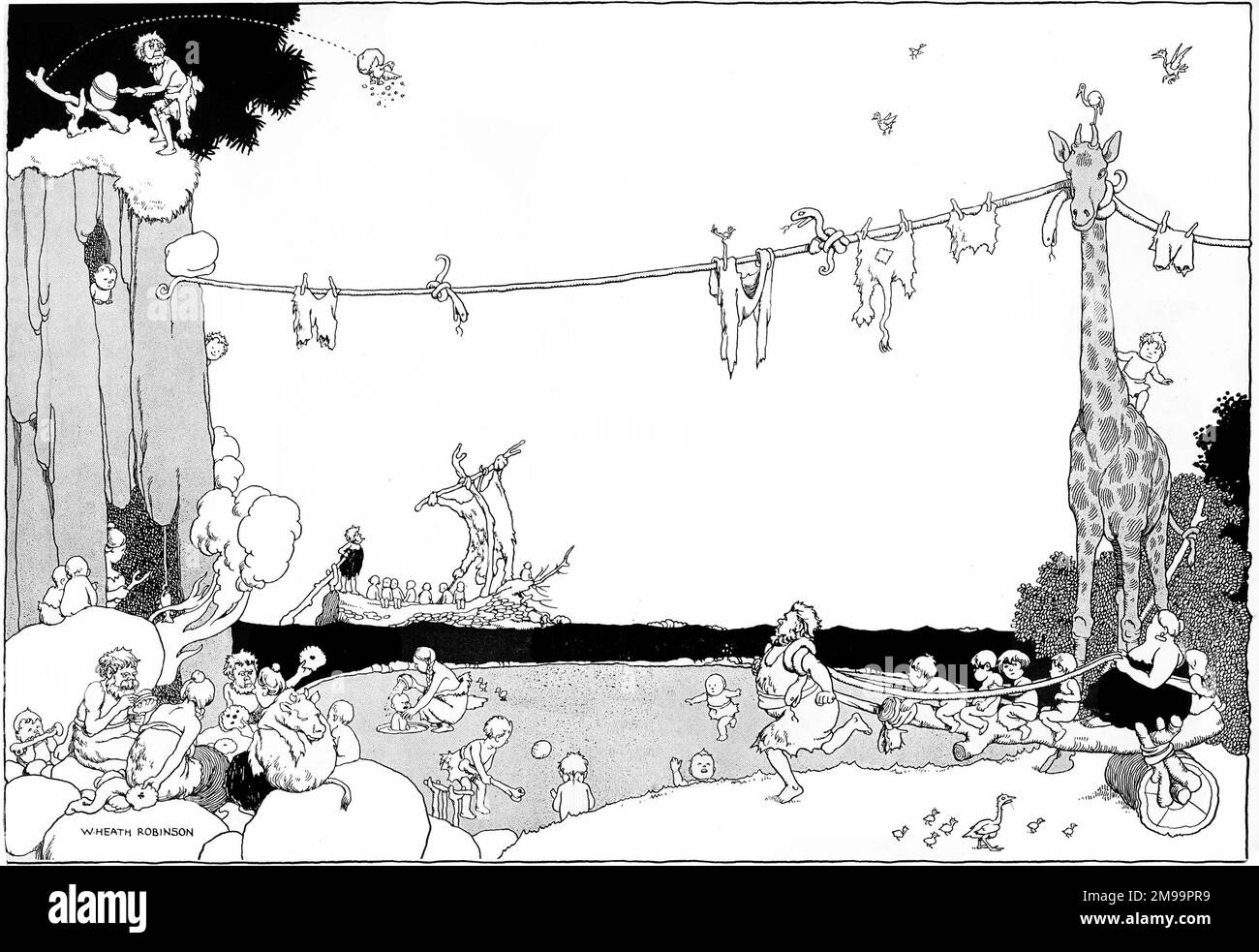 William Heath Robinson, Not Now but Soon, The Wonder Book of the Then and Now, front endpapers. Stock Photo
