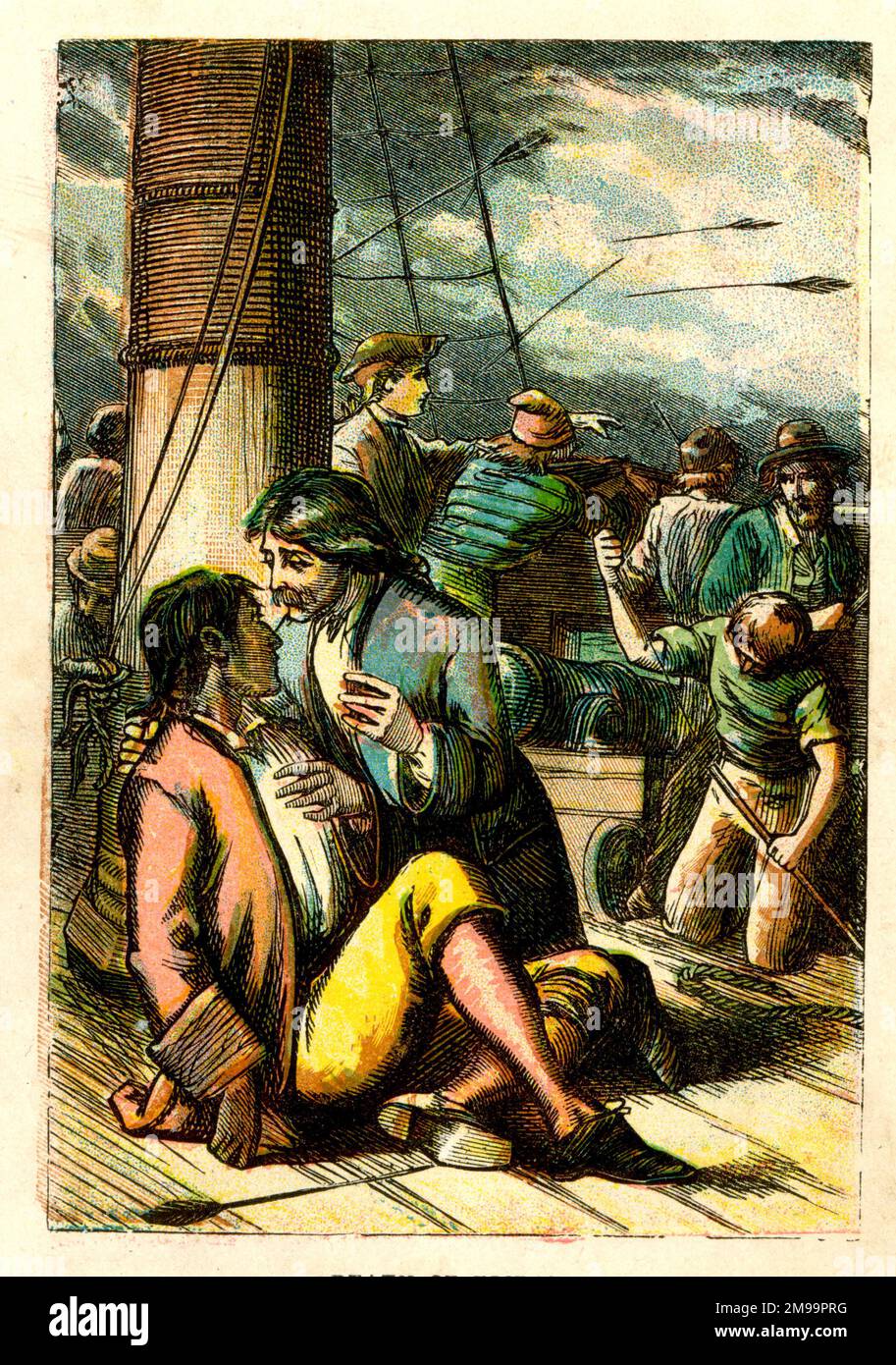 The Death of Man Friday, an episode in the story of Robinson Crusoe. Stock Photo