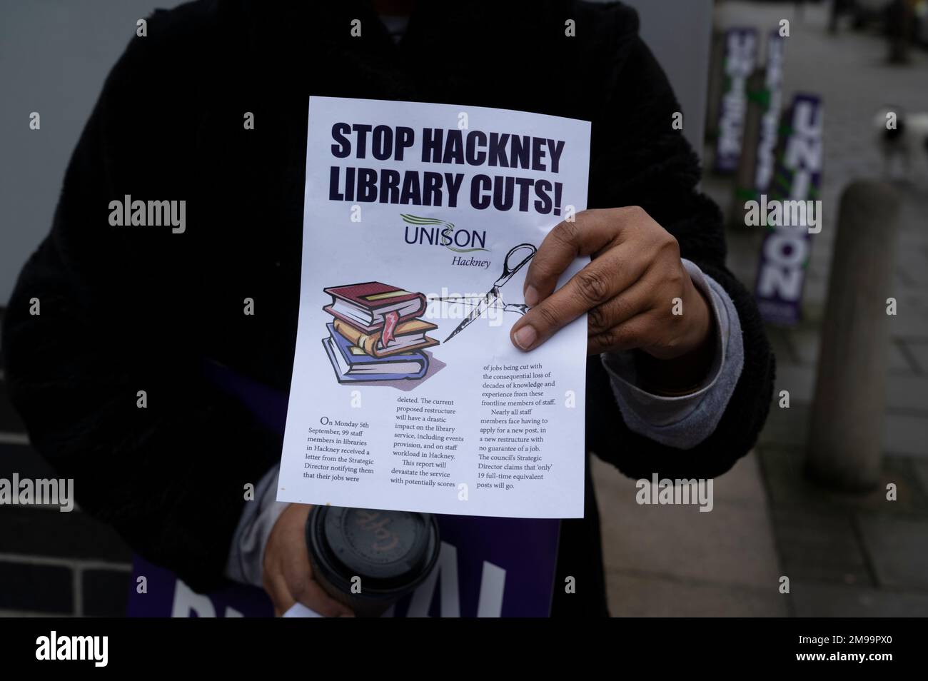Hackney, London. Picket of Hackney Central library by striking members