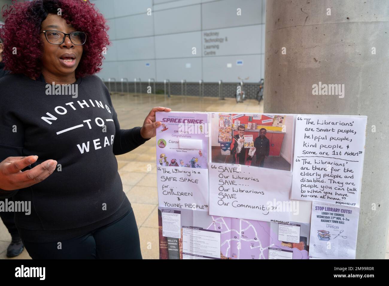 Hackney, London. Picket of Hackney Central library by striking members