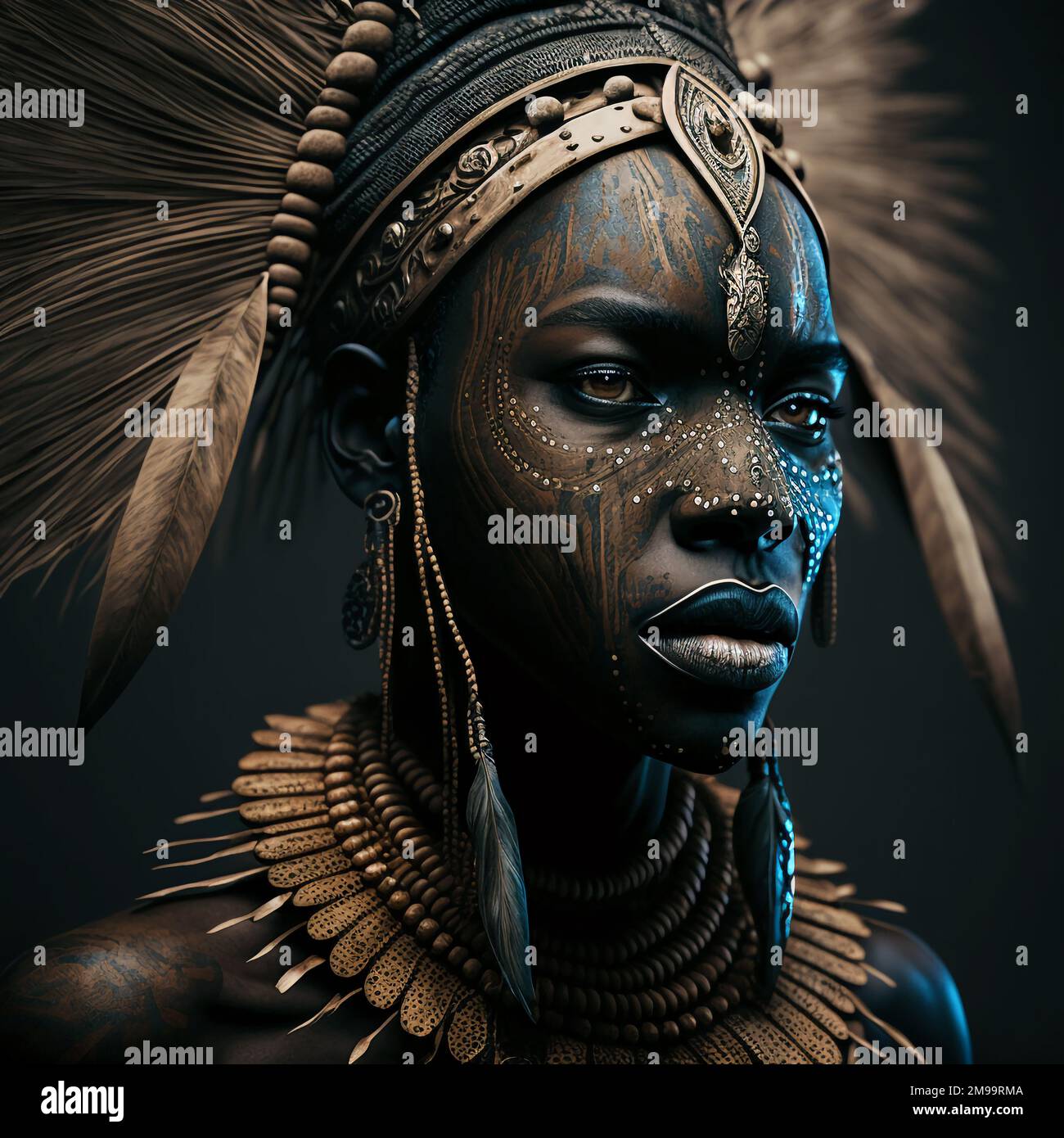 Ancient african tribe war paint, dark tones, cinematic picture Stock Photo  - Alamy