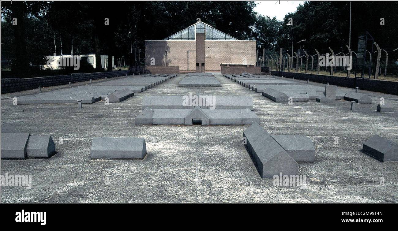 The model of the Camp is laid out in concrete on the ground. The Camp, also known as Konzentrationslager Herzogenbosch, is now a National Memorial and was opened by Queen Beatrix on 18 April 1990. The whole area of the Camp which operated in 1943/44 stretched back as far as the nearby villages. There are now recreated wash rooms and toilets, an Information Centre, sleeping quarters and the crematorium with original ovens. Vught was known as the 'Gateway to Hell' and was not in itself an extermination camp but a transit facility for the camps in Germany and Poland where prisoners were gassed. Stock Photo
