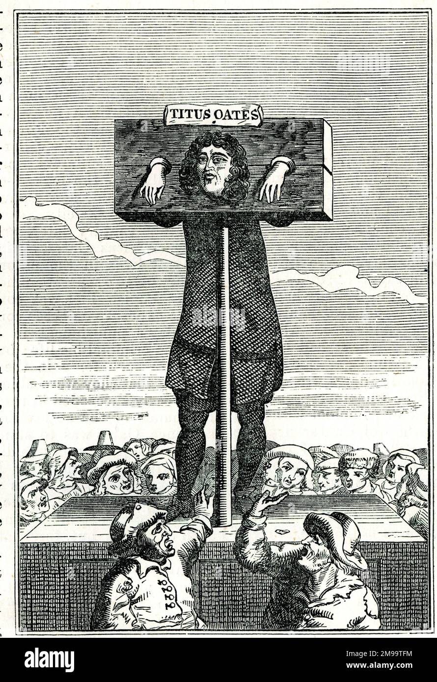 Titus Oates (1649 -1 705), English perjurer, seen here in the pillory, a punishment for fabricating the Popish Plot. Stock Photo