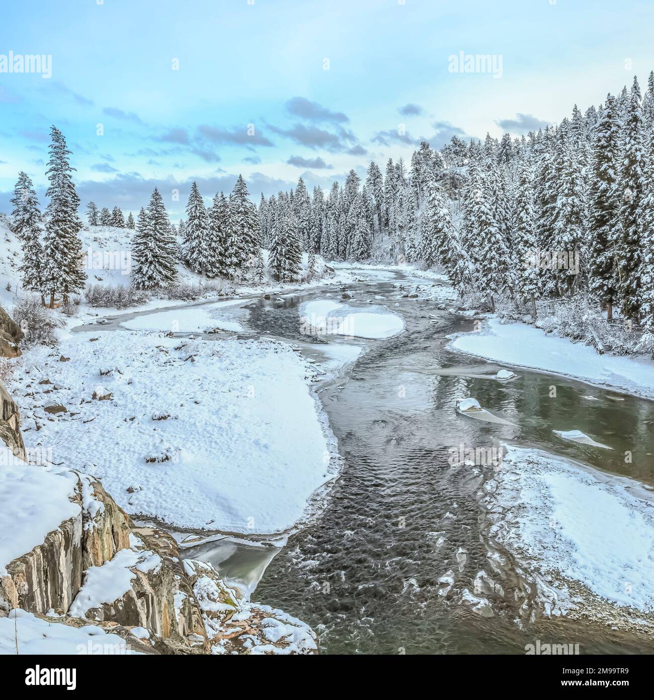 lamar river in winter above slough creek in yellowstone national park, wyoming Stock Photo