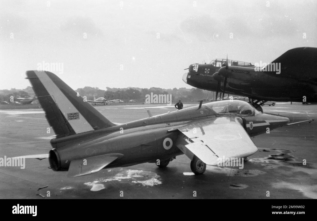 Red Arrows Hawker Siddeley Gnat T Mk.2 XS111 and Battle of Britain Memorial Flight Lancaster PA474. Stock Photo