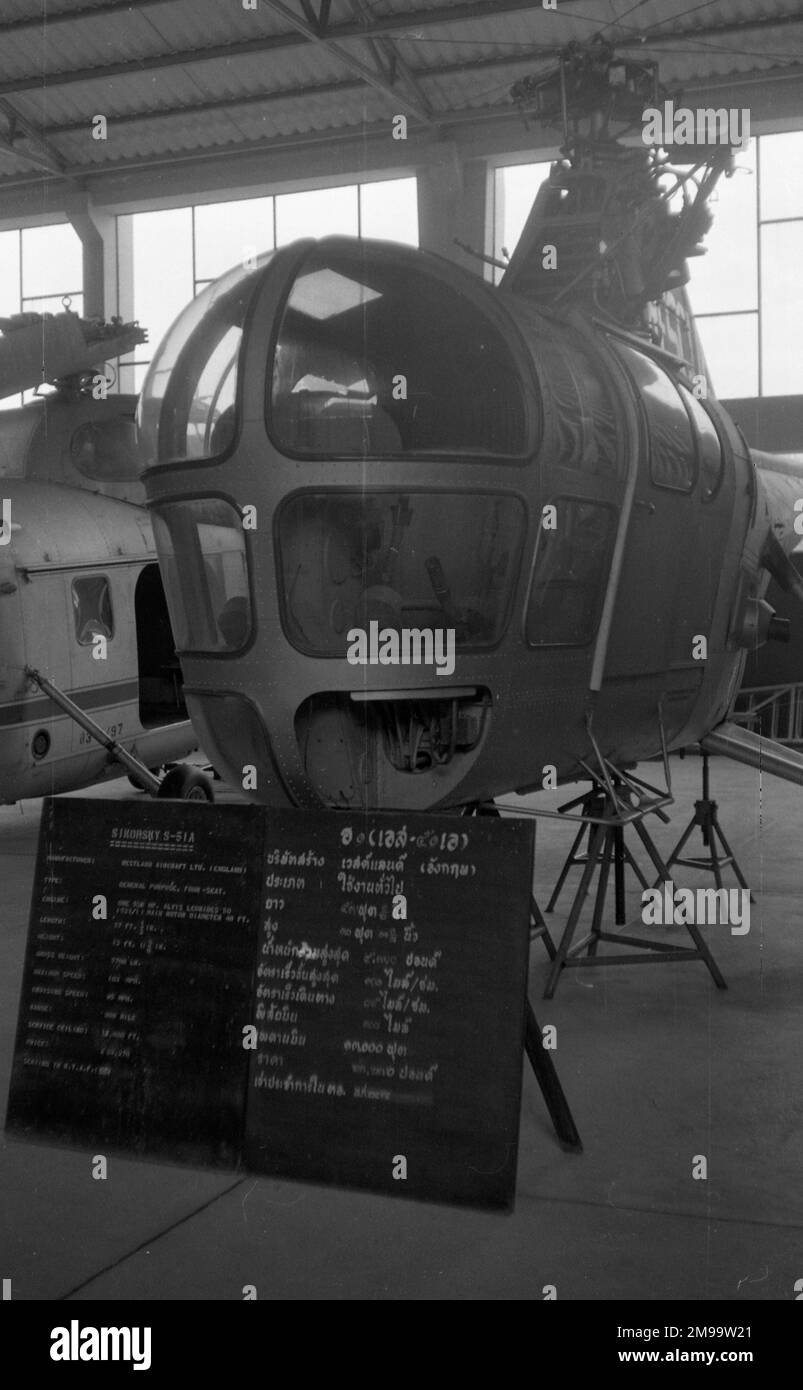 Helicopter Type 1 - Westland WS-51 Dragonfly 'H1-4/96' in the Royal Thai Air Force Museum at Don Mueang Royal Thai Air Force Base. Stock Photo