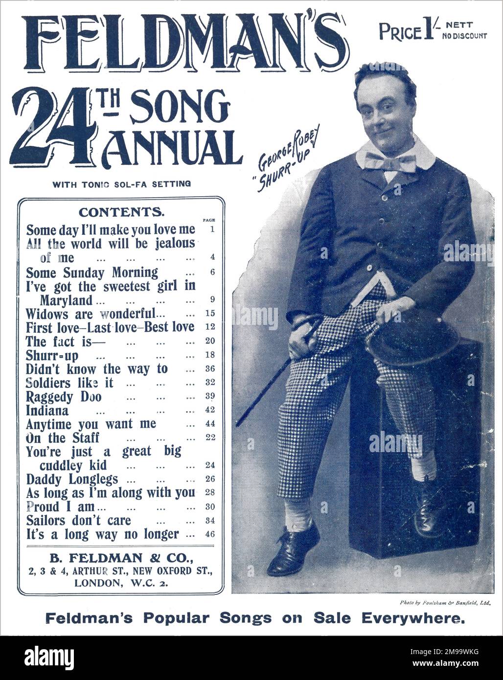 Feldman's 24th Song Annual with Tonic Sol-fa setting. George Robey featured with his hit 'Shurr-up'. Stock Photo