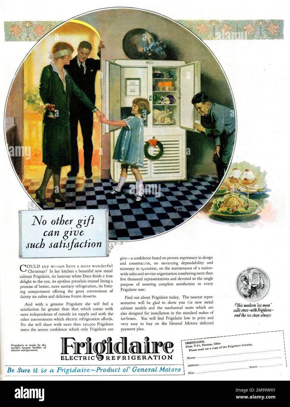 Advertisement for Frigidaire refrigerators - no other gift can give such satisfaction. Stock Photo