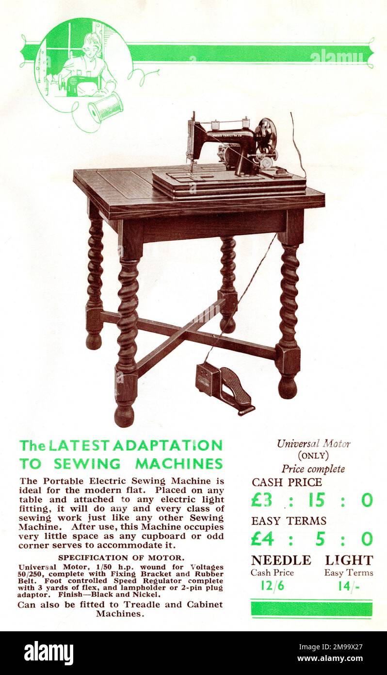 Harris Sewing Machine adapted to electric motor Stock Photo Alamy