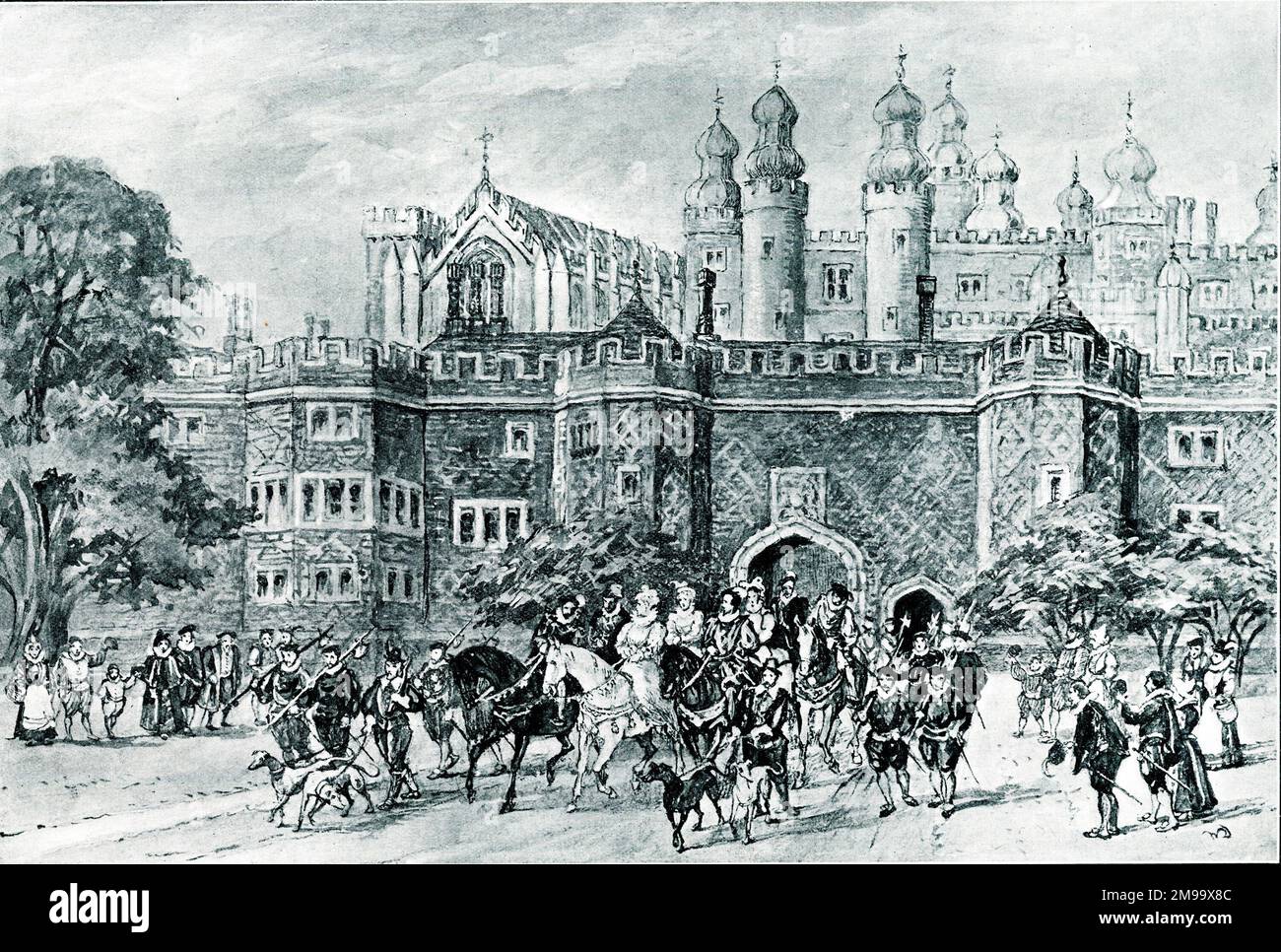Queen Elizabeth I going hunting from Richmond Palace, Surrey. Stock Photo