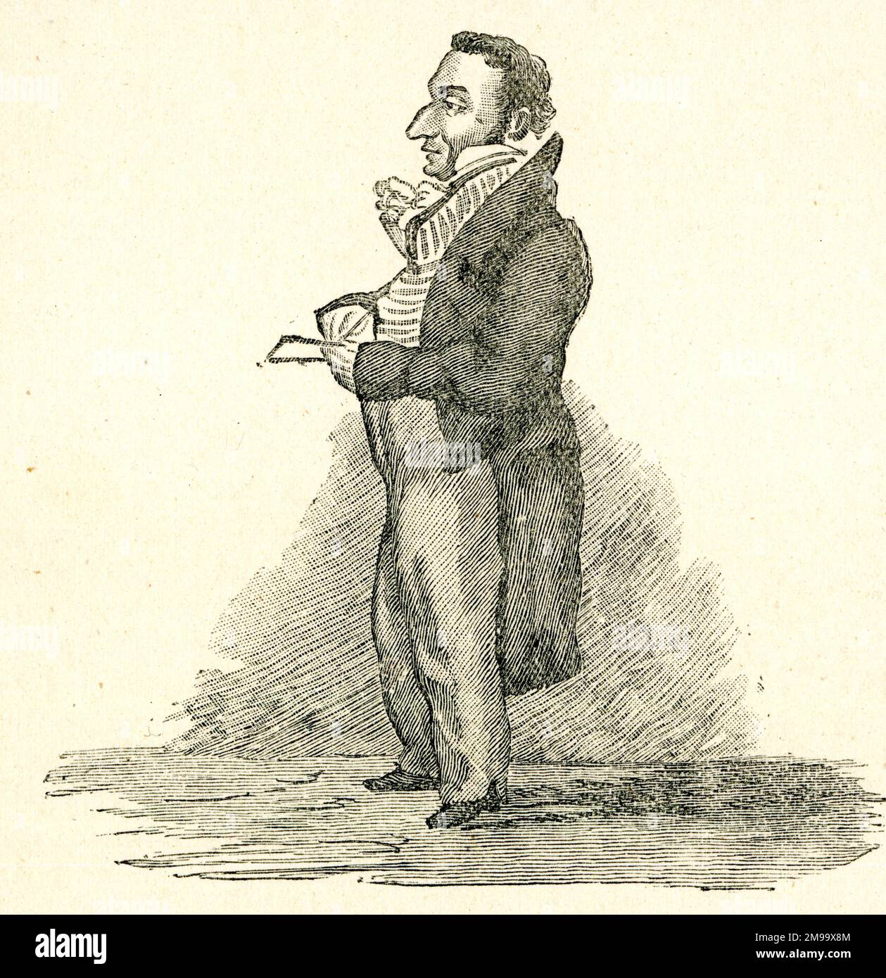 Joseph Mallord William Turner, English artist, caricature from life by Hawkesworth Fawkes. Stock Photo