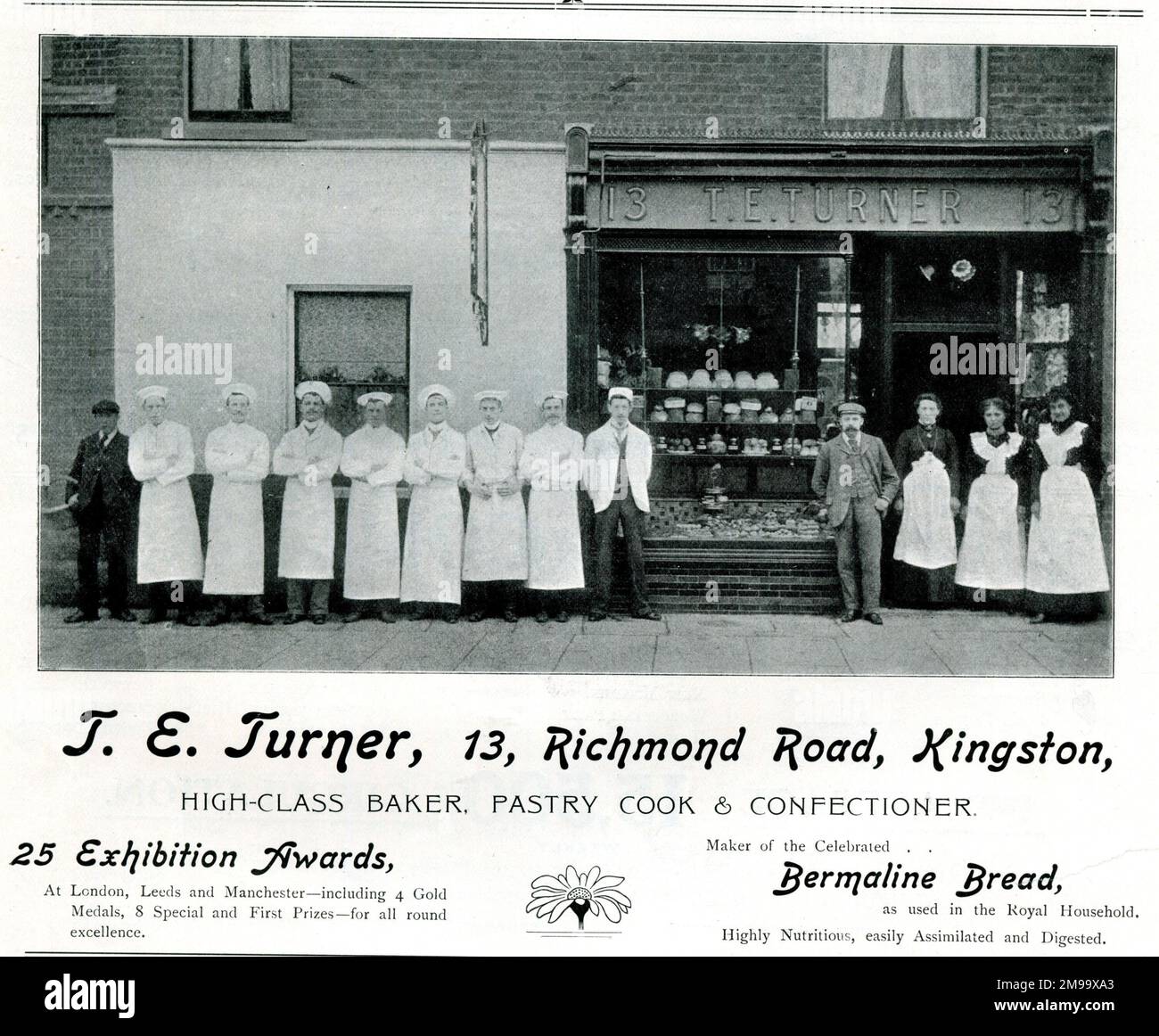 Advert, T E Turner, High-Class Baker, Richmond Road, Kingston-on-Thames, Surrey. Stock Photo
