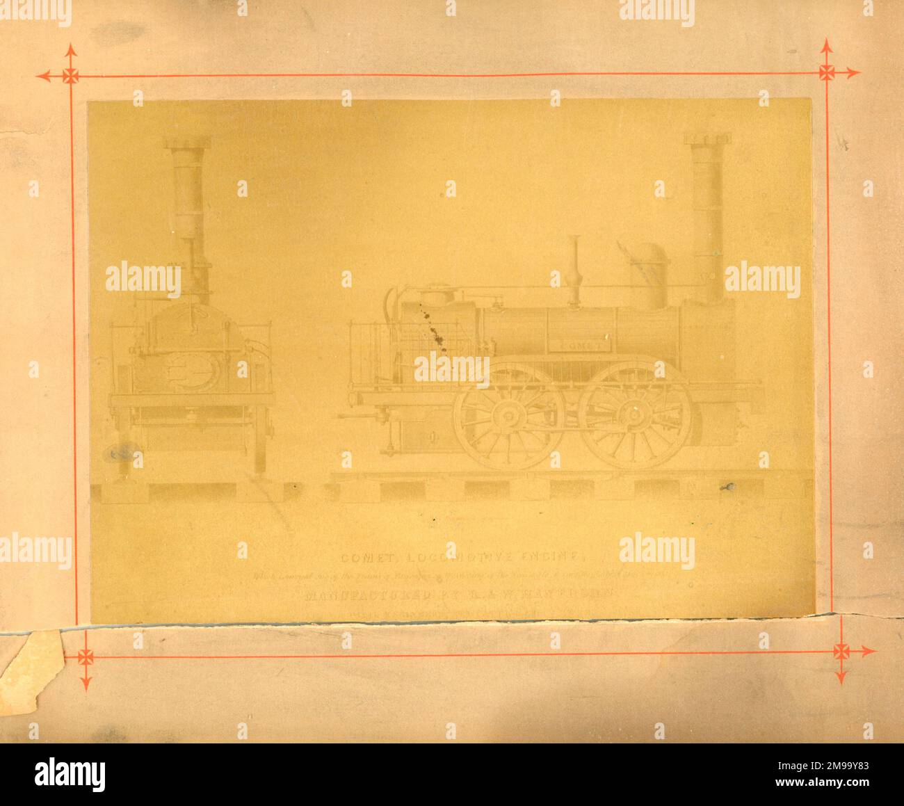 Robert Hawthorn's locomotive for Newcastle & Carlisle Railway, 1835. Taken for Stephenson Centenary. Stock Photo