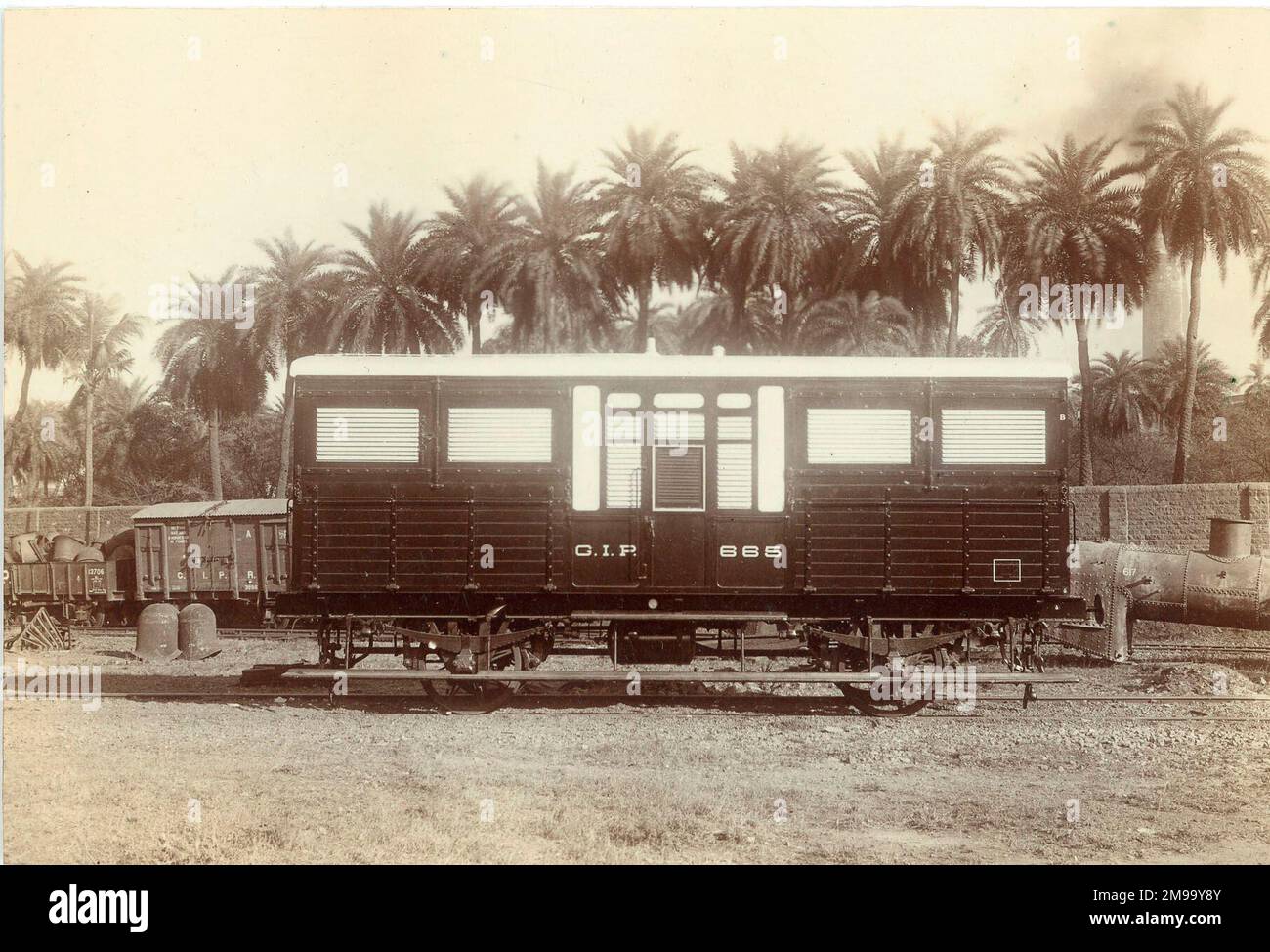 Horse box 665, rolling stock photograph. Inscribed verso 'New horse box built at Parel to carry 6 horses. Steel underframe'. Stock Photo