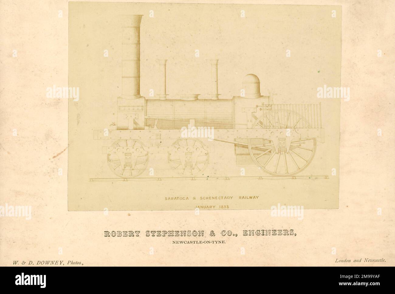 Locomotive by Robert Stephenson & Co, 1833. For the Saratoga & Schenectady Railroad. Stock Photo