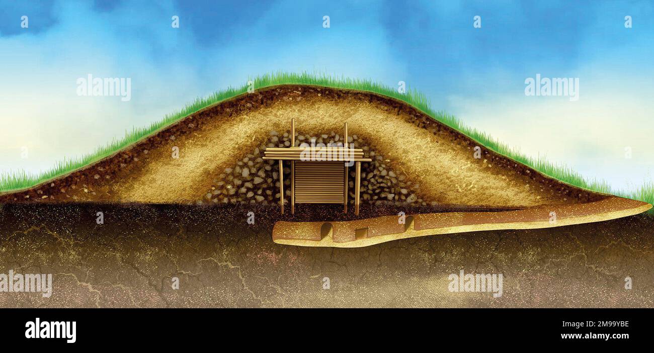 Cross-section through a prehistoric burial mound, Kazakhstan. Stock Photo