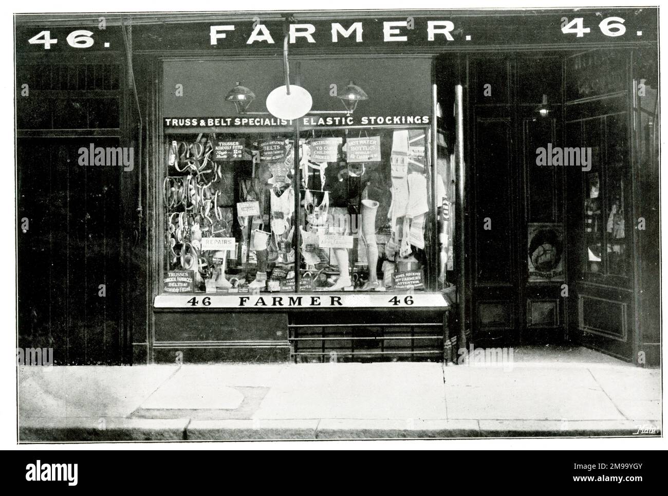 Shop Front, E Farmer, Surgical Appliance and Truss Maker, High Street, Southampton. Stock Photo