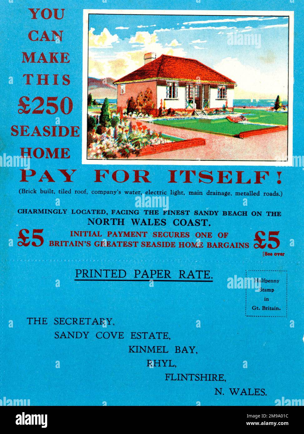 Advertising card Kinmel Bay, Rhyl, North Wales Coast 1938 Stock Photo